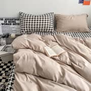 Luna Home King Size 6 Pieces Bedding Set Without Filler, Plain Beige And Geometric Design Luna Home King Size 6 Pieces Bedding Set Without Filler, Plain Beige And Geometric Design