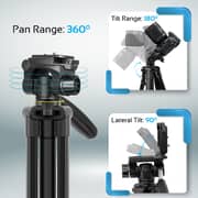 Promate Aluminium Tripod (141cm)with Panoramic Head, Bubble Level, 3 Section Leg Lock, Precise-140