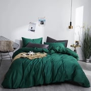 Luna Home Single Size 4 Pieces Bedding Set Without Filler, Plain Emerald Green Color