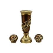 Accract Polyresin Gold Vase and 2 Piece T Light Candle Holder Gift Set 5.2*13 cm