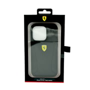 Ferrari Leather Case With Hot Stamped Sides Yellow Shield Logo For Iphone 14 Pro Black