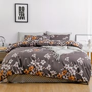 Luna Home King Size 6 Pieces Bedding Set Without Filler, Floral Design Brown Color