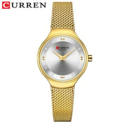 Curren CRN9028-GLDWHT-Elegant Ladies Stainless Steel Mesh Watch