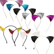 WILLBOND 9 Pieces Cute Cat Ears Headband Lace Sequin Devil Horns For Masquerade Theme Party Decorations