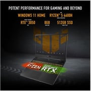 Asus TUF Gaming FA506ICB-HN105W Gaming Laptop - Ryzen 5 3GHz 8GB 512GB 4GB Win11 15.6inch FHD Black NVIDIA GeForce RTX 3050 English/Arabic Keyboard