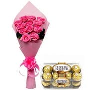 12 Garden Fresh Pink Roses & Delicious Chocolates
