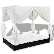 Vidaxl Outdoor Lounge Bed With Curtains Poly Rattan Black Vidaxl Outdoor Lounge Bed With Curtains Poly Rattan Black