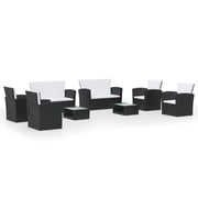 vidaXL 8 Piece Garden Lounge Set with Cushions Poly Rattan Black vidaXL 8 Piece Garden Lounge Set with Cushions Poly Rattan Black