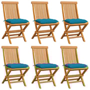 vidaXL Garden Chairs with Light Blue Cushions 6 pcs Solid Teak Wood vidaXL Garden Chairs with Light Blue Cushions 6 pcs Solid Teak Wood