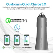 Promate Car Charger with Qualcomm Quick Charge 3.0 Dual USB Port, Robust-QC3 Grey