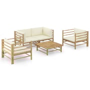 vidaXL 5 Piece Garden Lounge Set with Cream White Cushions Bamboo vidaXL 5 Piece Garden Lounge Set with Cream White Cushions Bamboo