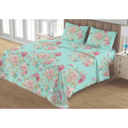 BYFT Premium Single Size Flat Bedsheet 150x230 CM and Pillow Case (Blue Floral)