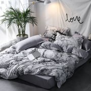Luna Home Queen/double Size 6 Pieces Bedding Set Without Filler, Marble Design Grey Color