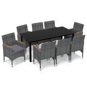 vidaXL 9 Piece Garden Dining Set with Cushions Poly Rattan Grey vidaXL 9 Piece Garden Dining Set with Cushions Poly Rattan Grey