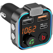 Porodo Smart Car Charger Fm Transmitter With Bass Boost, Siri Enabled & Google Voice Demand - Black