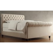 Oxford Rolled Top-Tufted Sleigh Bed Frame King without Mattress Beige