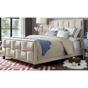 Upholstered Cotton and Polyester Bed Frame King with Mattress Beige