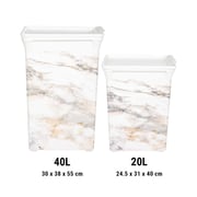 Kreher Set Of 3 Trash-bin, Storage Bins With Lid, Plastic, 40 Liter, 20 Liter X 2, White Marble Design For Office, Kitchen, Bedroom, Bathroom For Waste, Laundry, Indoor & Outdoor Kreher Set Of 3 Trash-bin, Storage Bins With Lid, Plastic, 40 Liter, 20 Liter X 2, White Marble Design For Office, Kitchen, Bedroom, Bathroom For Waste, Laundry, Indoor & Outdoor