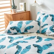 Luna Home Single Size 4 Pieces Bedding Set Without Filler, Blue Leaves Design