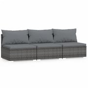 vidaXL 3-Seater Sofa with Cushions Grey Poly Rattan vidaXL 3-Seater Sofa with Cushions Grey Poly Rattan
