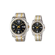 Casio His & Her Black Dial Two Tone Stainless Steel Band Couple Watch [mtp/ltp-1314sg]