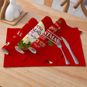 Deals For Less -set Of 4 Pieces Christmas Placemat Water Proof Linen, Red Color