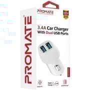 Promate Voltrip-Duo USB Port Car Charger White Promate Voltrip-Duo USB Port Car Charger White