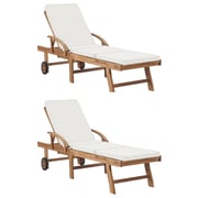 vidaXL Sun Loungers with Cushions 2 pcs Solid Teak Wood Cream vidaXL Sun Loungers with Cushions 2 pcs Solid Teak Wood Cream