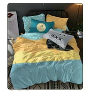 4pcs Flat Sheet Bedding Set Blue/Yellow Printed Quilt Cover 200X230cm Flat Sheet 250X250cm 2pcs Pillow Case 48 X 74cm