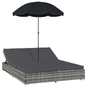 Vidaxl Outdoor Lounge Bed With Umbrella Poly Rattan Grey Vidaxl Outdoor Lounge Bed With Umbrella Poly Rattan Grey