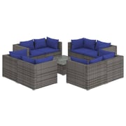 vidaXL 9 Piece Garden Lounge Set with Cushions Poly Rattan Grey vidaXL 9 Piece Garden Lounge Set with Cushions Poly Rattan Grey