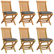 vidaXL Garden Chairs with Grey Cushions 6 pcs Solid Teak Wood vidaXL Garden Chairs with Grey Cushions 6 pcs Solid Teak Wood