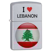 Zippo Classic Lighter 205 Ci412704 I Heart Lebanon With Round Shape Lebanon Flag Design | Windproof | Matel Material - Satin Chrome Zippo Classic Lighter 205 Ci412704 I Heart Lebanon With Round Shape Lebanon Flag Design | Windproof | Matel Material - Satin Chrome