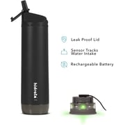 Hidratespark Steel Smart Water Bottle - Tracks Water Intake & Glows To Remind You To Stay Hydrated, Straw, 21 Oz, Black