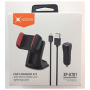 Xplore Car Charger kit With Phone Holder & Lightning Cable Black