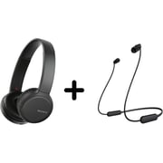 Sony WHCH510B Wireless Over Ear Headphones Black + WIC200 Wireless In Ear Headphones Black Sony WHCH510B Wireless Over Ear Headphones Black + WIC200 Wireless In Ear Headphones Black