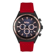 Lee Cooper, Lc06830.698, Mens Analog Watch, Blue Dial Multi-Function 3 Red Silicon Strap