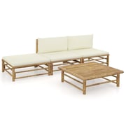 vidaXL 4 Piece Garden Lounge Set with Cream White Cushions Bamboo vidaXL 4 Piece Garden Lounge Set with Cream White Cushions Bamboo