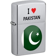 Zippo 205 CI412703 Reg Satin Chrome I Love Pakistan Lighter