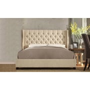 Skyline Upholstered Wingback Tufted Bed Frame King with Mattress Beige
