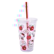 Hello Kitty Leak Proof Straw Cup, Clear, Apple Kt Logo Printed 450 Ml Hello Kitty Leak Proof Straw Cup, Clear, Apple Kt Logo Printed 450 Ml