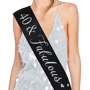 ADBetty 40 And Fabulous Sash - 40Th Birthday Sash 40 Birthday Gifts Birthday Party Favors, Supplies And Decoration (Black & Glitter Silver) ADBetty 40 And Fabulous Sash - 40Th Birthday Sash 40 Birthday Gifts Birthday Party Favors, Supplies And Decoration (Black & Glitter Silver)
