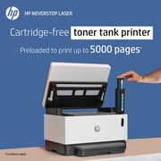 HP Neverstop Laser 1200W Wireless, Print, Scan, Copy, Automated Document Feeder, Mono Printer, Toner preloaded to print up to 5000 pages - White [4RY26A]