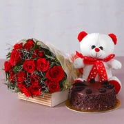 Cake, Bouquet and Teddy a Perfect Gifting Combo
