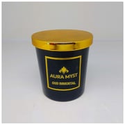 Aura Myst 7 oz Black Glass Jar Candle With Gold Lid Oud Immortal