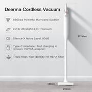 Deerma VC01 Handheld Vacuum Lightweight Cordless Cleaner 8500pa Strong Suction 30 Minutes Long Battery Life Type-c Charging, 2200mah, 100W - White
