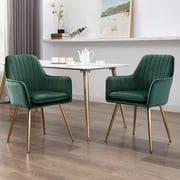 Mahmayi Velvet Dinning Chair Set Of 2 Mid-back Accent Chair Modern Leisure Armchair With Gold Plating Legs Upholstered Living Room Chair (royal Green-2pcs), Free Assembly