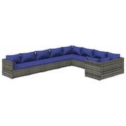 vidaXL 9 Piece Garden Lounge Set with Cushions Poly Rattan Grey vidaXL 9 Piece Garden Lounge Set with Cushions Poly Rattan Grey