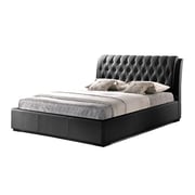 Leatherette Tufted Bed with Half-Medical Mattress King without Mattress Black