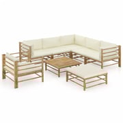 vidaXL 8 Piece Garden Lounge Set with Cream White Cushions Bamboo vidaXL 8 Piece Garden Lounge Set with Cream White Cushions Bamboo